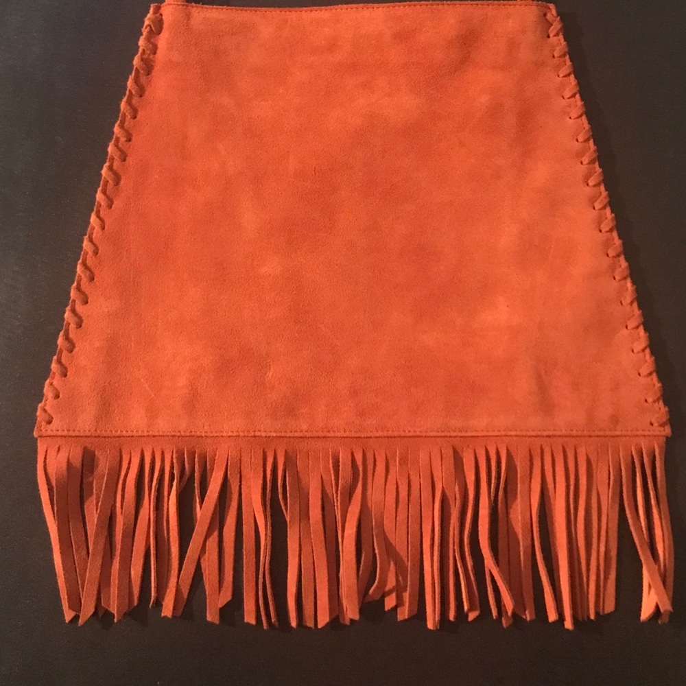 Orange Leather Suede fringe Purse